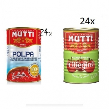 24x Mutti polpa di Pomodoro Tomatenpulpe Tomaten sauce 100% Italienisch 400g + 24x Mutti Pomodorini ciliegini Kirschtomaten dosen 400g - 1