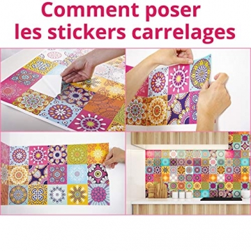 Ambiance-Live 24 Aufkleber Fliesen | Sticker Selbstklebend Fliesen – Mosaik Fliesen Wandtattoo Badezimmer und Küche | Fliesen Kleber – Design authentischen – 10 x 10 cm – 24-teilig - 2