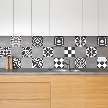 Ambiance-Live 24 Aufkleber Fliesen | Sticker Selbstklebend Fliesen – Mosaik Fliesen Wandtattoo Badezimmer und Küche | Fliesen Kleber – Schwarz und Weiß – 10 x 10 cm – 24-teilig - 4