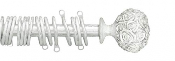 AT17 Gardinenstange Vorhangstange Gardinenstange Variable Länge Landhaus Shabby Chic - Rosen Prägemuster - 160-300 - Durchmesser 2 cm - Weiß/Silber - Metall - 4