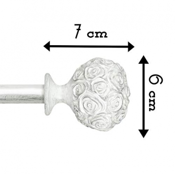 AT17 Gardinenstange Vorhangstange Gardinenstange Variable Länge Landhaus Shabby Chic - Rosen Prägemuster - 160-300 - Durchmesser 2 cm - Weiß/Silber - Metall - 5