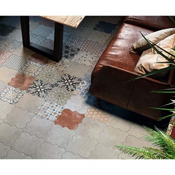 Casa Moro Marokkanische Fliesen Risha Patchwork 45x45 cm 1m² mit Arabesque Form Betonoptik | Orientalische Keramikfliesen für Boden & Wand | FL2130 - 2