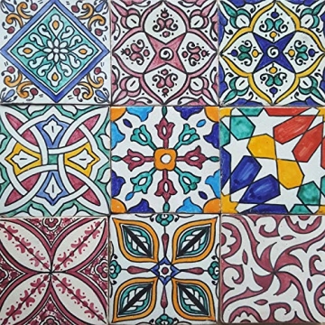 Casa Moro Orientalische Fliesen Bunt Mix 10x10 cm 9er Packung handbemalte marokkanische Fliesen Patchwork Kunsthandwerk aus Marokko Wandfliesen für schöne Küche Dusche Badezimmer | HBF8410 - 1