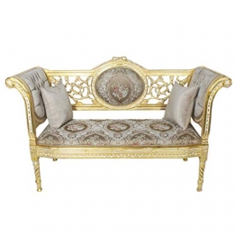 Casa Padrino Barock Sitzbank Grau Creme Muster/Gold 155 x 50 x H. 70 cm - Antikstil Sitzbank - 1