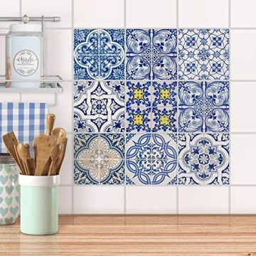 creatisto Fliesen-Aufkleber Fliesenfolie u. Fliesensticker I Dekosticker Badezimmer-Fliesen Küchen-Fliesen selbstklebend - Fliesen renovieren o. Fliesenfarbe I 15x15 cm - Motiv Klassisch - 9 Stück - 9