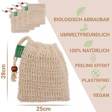 Io Nova 4x Sisal Seifensäckchen | zweifarbige Baumwoll-Labels | natürliches Körper-Peeling - 4