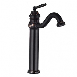 JRUIA Nostalgie Retro Schwarz Bad Wasserhahn 360°Drehbar Hohe Waschtischarmatur Einhebelmischer Aufsatzwaschbecken Armatur f.Badezimmer Hoher Auslauf aus Messing (H34cm) - 1