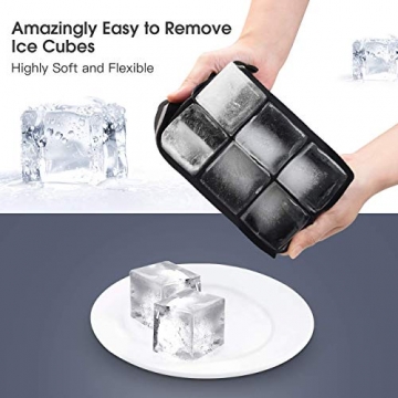 LessMo Eiswürfelform, 2er Pack XXL Silikon Eiswürfelbehälter mit Deckel, BPA-Frei Für 16 Große Eiswürfel (5cm) [Updated] (Schwarz) - 6