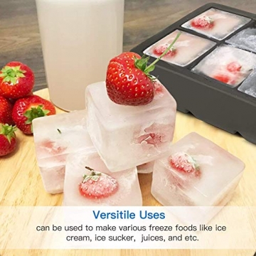 LessMo Eiswürfelform, 2er Pack XXL Silikon Eiswürfelbehälter mit Deckel, BPA-Frei Für 16 Große Eiswürfel (5cm) [Updated] (Schwarz) - 8