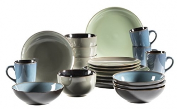 MÄSER 931238 Serie Scuro, Geschirr-Set bunt aus Keramik für 4 Personen, 20-teiliges Kombiservice, modern und mediterran, Grün/Grau/Blau, Steinzeug - 1