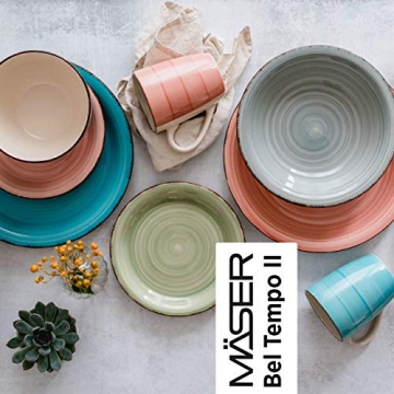 MÄSER 931499 Bel Tempo II 16-teiliges Vintage Geschirr-Set für 4 Personen, handbemaltes Keramik Kombiservice, bunt, Steingut - 4