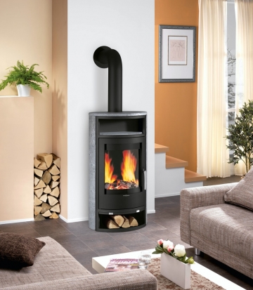 ORANIER Kaminofen Polar Aqua Keramik Grappa, Korpus Stahl Schwarz