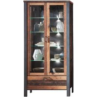 Schrank Vitrine in Altholz Optik und Anthrazit Loft Design