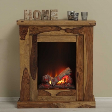 Standkamin aus Sheesham Massivholz elektrisch