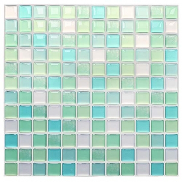 Yoillione 3D Fliesenaufkleber Mosaik Bad Fliesenfolie Küche Selbstklebende 3D Mosaik Fliesen Sticker Grün, Wasserdicht Fliesensticker Aufkleber Fliesen Folie für Badezimmer Wohnzimmer, 4er Pack - 1