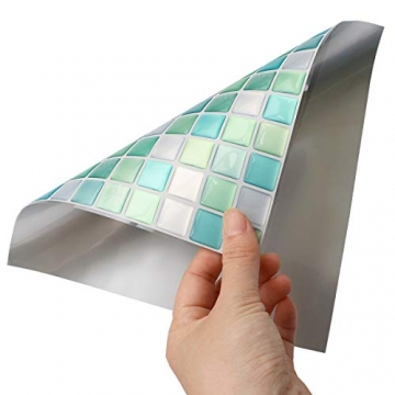 Yoillione 3D Fliesenaufkleber Mosaik Bad Fliesenfolie Küche Selbstklebende 3D Mosaik Fliesen Sticker Grün, Wasserdicht Fliesensticker Aufkleber Fliesen Folie für Badezimmer Wohnzimmer, 4er Pack - 7